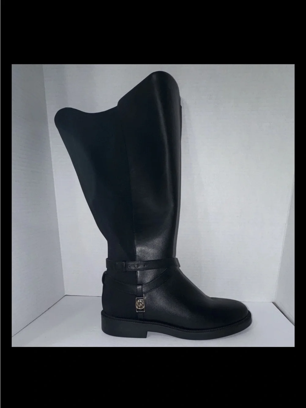 Michael Kors Black Leather Over-The-Knee Riding Boots with MK Charm